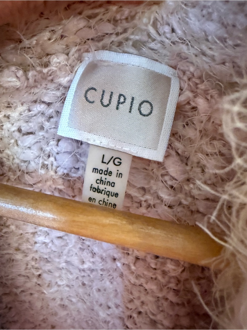 Cupio Blush Pink Cream Fuzzy Colorblock Open Front Cardigan L/XL - Picture 3 of 4